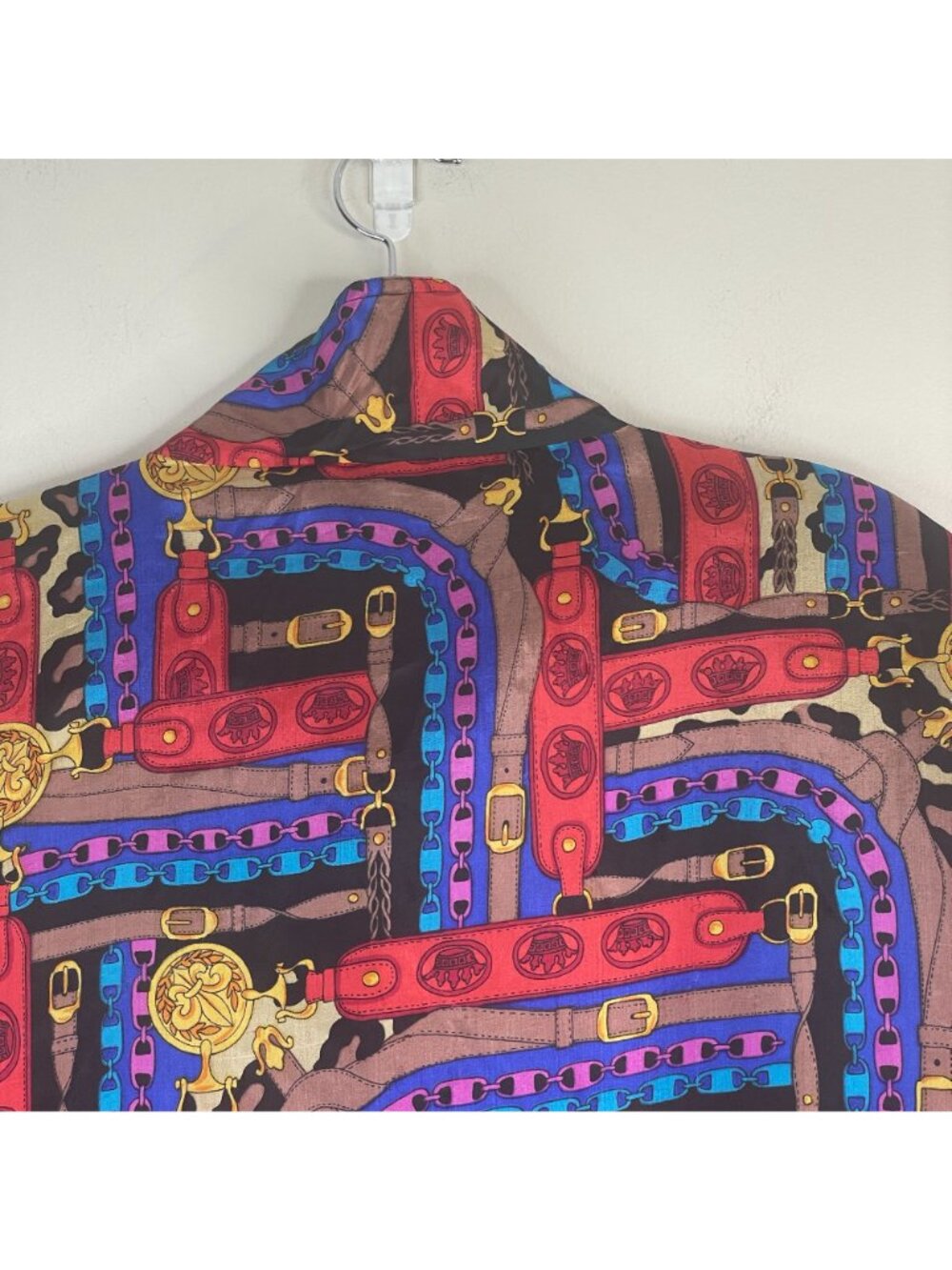 Vintage Bomber Jacket 1X Retro Silk 80s 90s Fresh Prince Baggy Urban Chain Print - Picture 9 of 16
